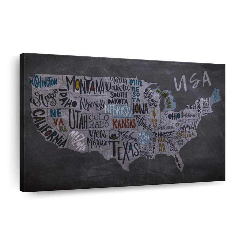 Carte grunge des États-Unis sur toile, H 8 po x l 12 po x P 1 po