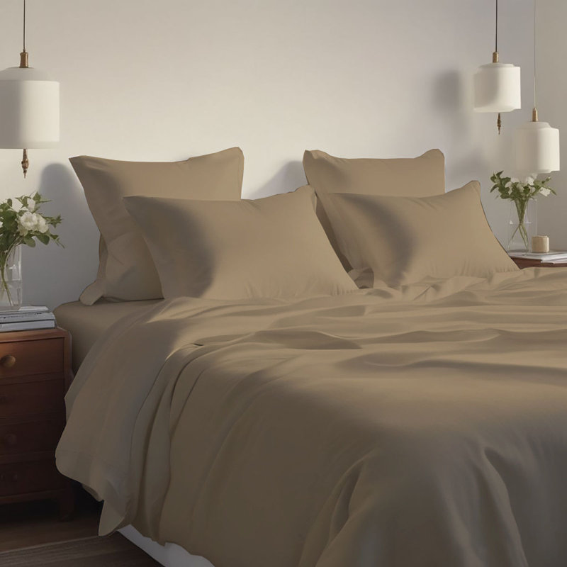 Ensemble de draps rafraîchissant et respirant Hotel Luxurious, Ensemble de draps pour lit double + 4 taies d'orei, Kaki pâle