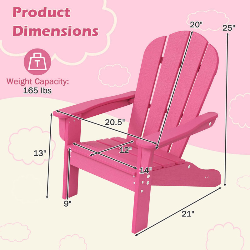 Adirondack Chair With High Backrest Armrests Fire Pit Chair For Kids Ages 3-8 Years Old, Pink