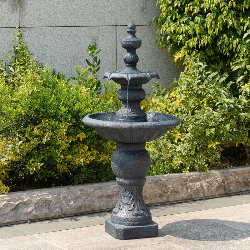 Plourde 2-Tier Classic Pedestal Outdoor Water Fountain with Adjustable Flow, Shallow Basin, and Weather-Resistant Design