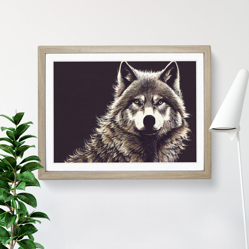 Effervescent Wolf - Framed Print, 25cm H x 34cm W x 2cm D, Oak