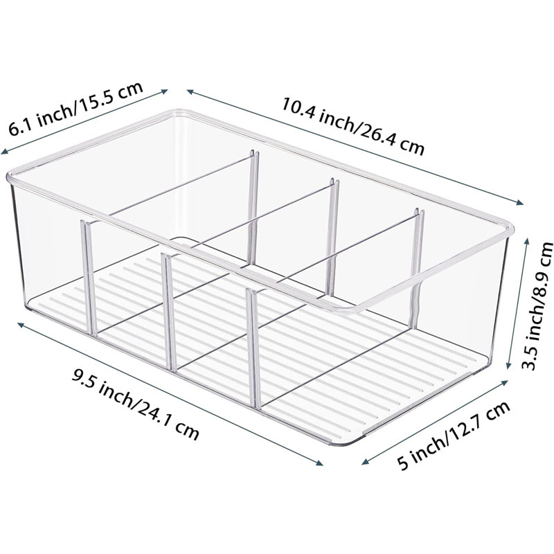 10 Pack Clear Pantry Organizer Bins With 4 Compartments