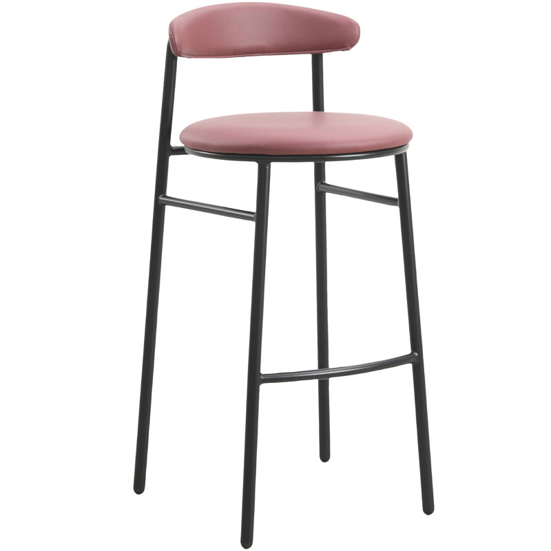 Upholstered Counter Stool with Metal Frame, Burgundy