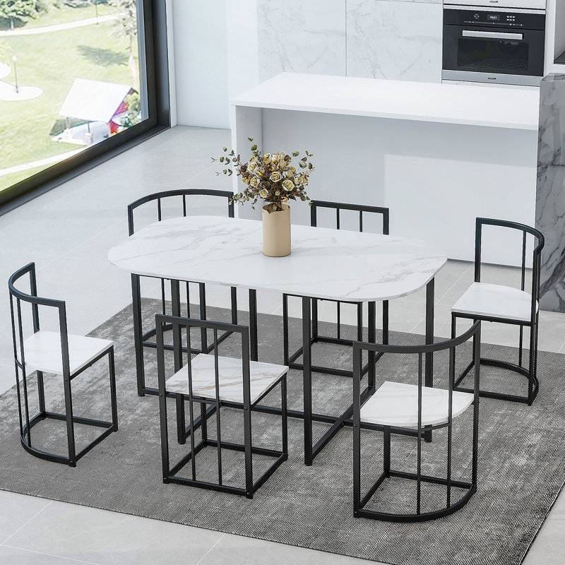 Ensemble de table de salle à manger 7 pièces pour salle à manger, Noir / blanc, Noir