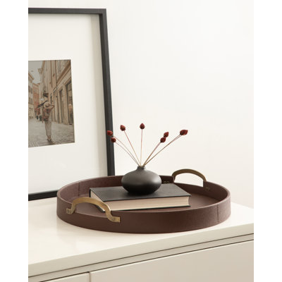 Round Vegan Leather Tray with Handles