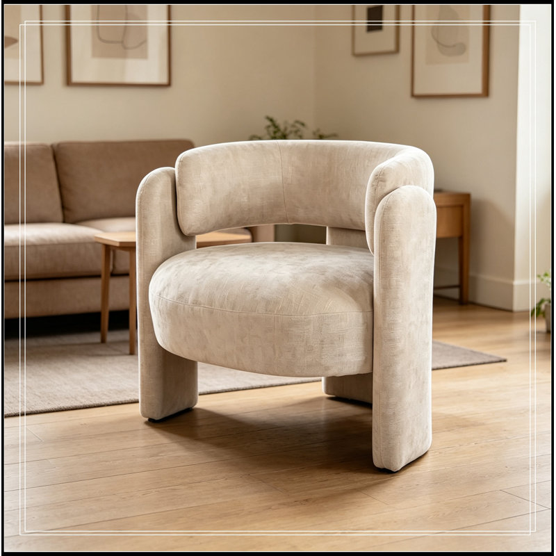Fauteuil demi-tonneau incurvé avec pieds robustes, Gris