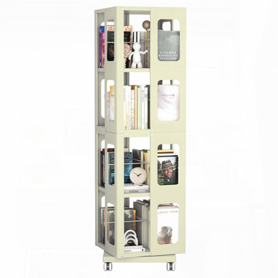 4-Tier All-Steel Rotating Bookshelf with 360° Wheels