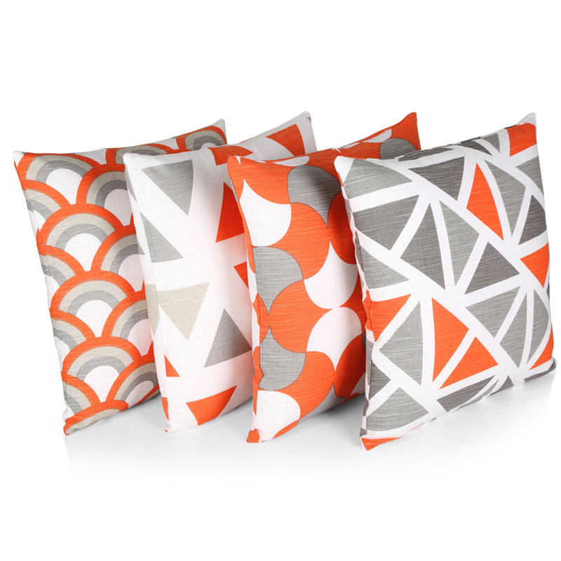 Theon Geometric Multicolor Square Cushion Cover, Orange