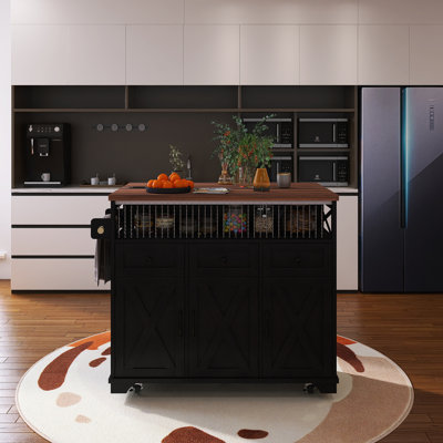 46.50" Kitchen Island With Drop Leaf, Power Outlet and 3 Drawers
