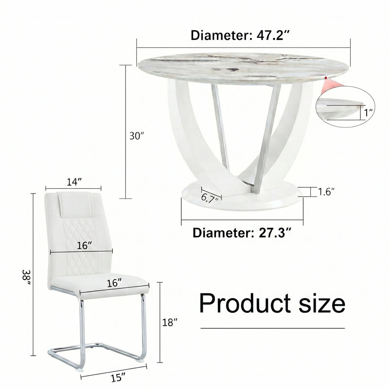 Ensemble de table de salle à manger 47,2 "pour 6 personnes, table de cuisine moderne et chaises, 7 pièces : table, 6 chaises