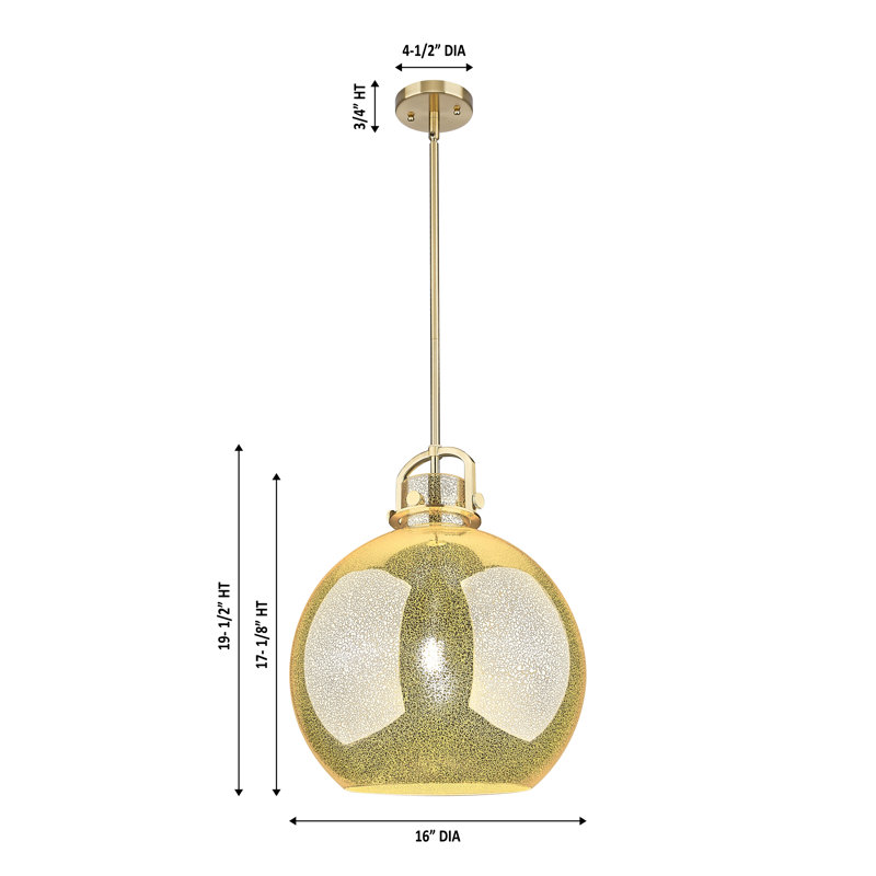 Luminaire suspendu à 1 tige Sligo, H 19,5 po x l 16 po x P 16 po, Mercure, Laiton brossé