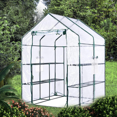 Serre de 56 po x 56,3 x 76,77 po avec 6 tablettes, couvercle en PE transparent, cadre robuste en fer antirouille et porte à fermeture à glissière pour le jardinage extérieur portatif et la protection des semis