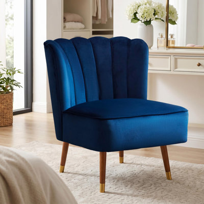 Modern Velvet Accent Chair with Channel Tufted Floral Back
