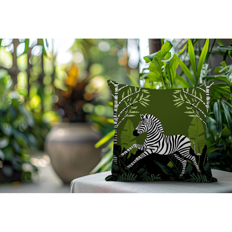 Oreiller carré réversible intérieur / extérieur Asty Zebra, Chartreuse, H 17 po x l 17 po x P 4,5 po