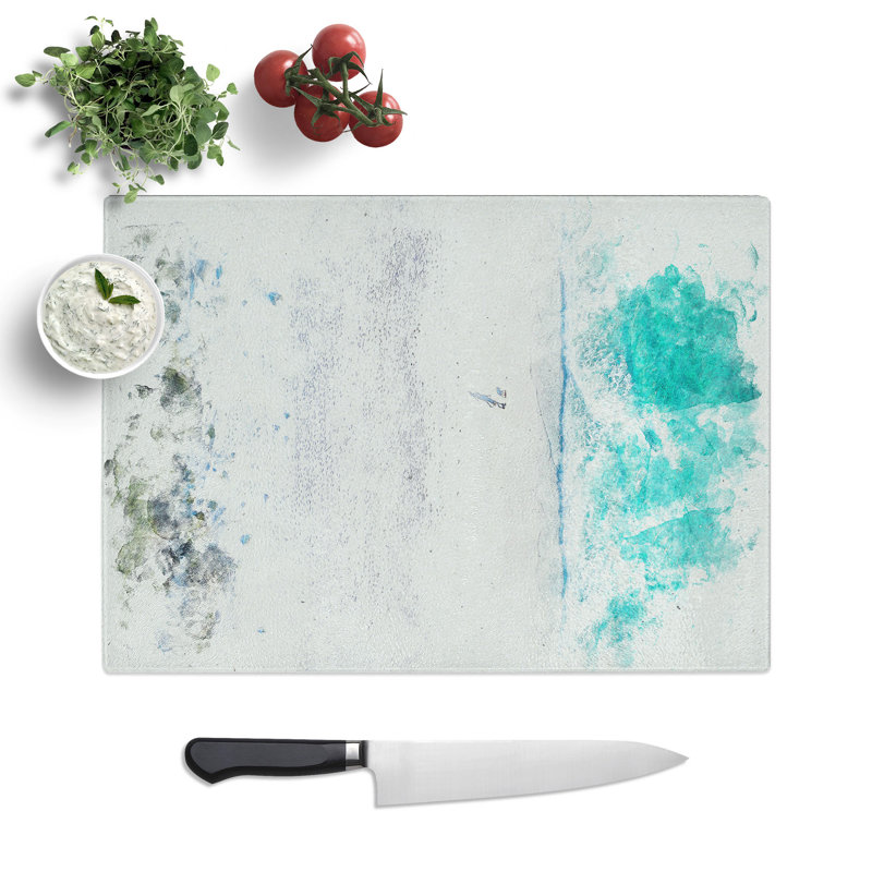 Tempered Glass Walking on the Beach Watercolour Chopping Board, 20 cm x 28.5 cm