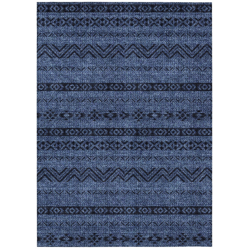 8' X 10' Navy Blue Southwestern Washable Indoor Outdoor Area Rug