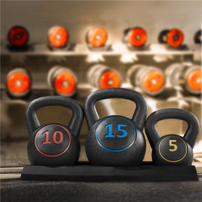 3 Piece Kettlebell Set with Storage Rack