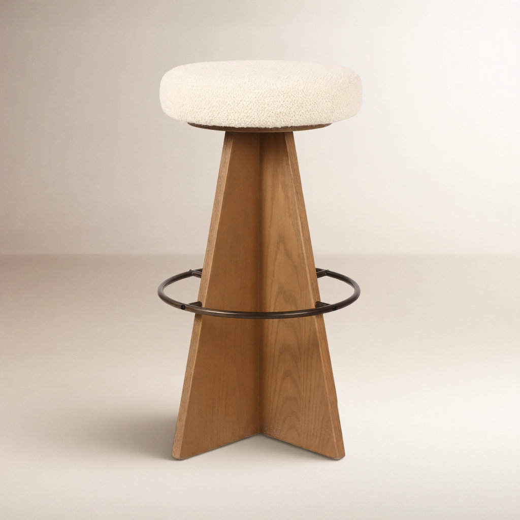 Avari Swivel Upholstered, Bar Stool (31" Seat Height), White, Brown