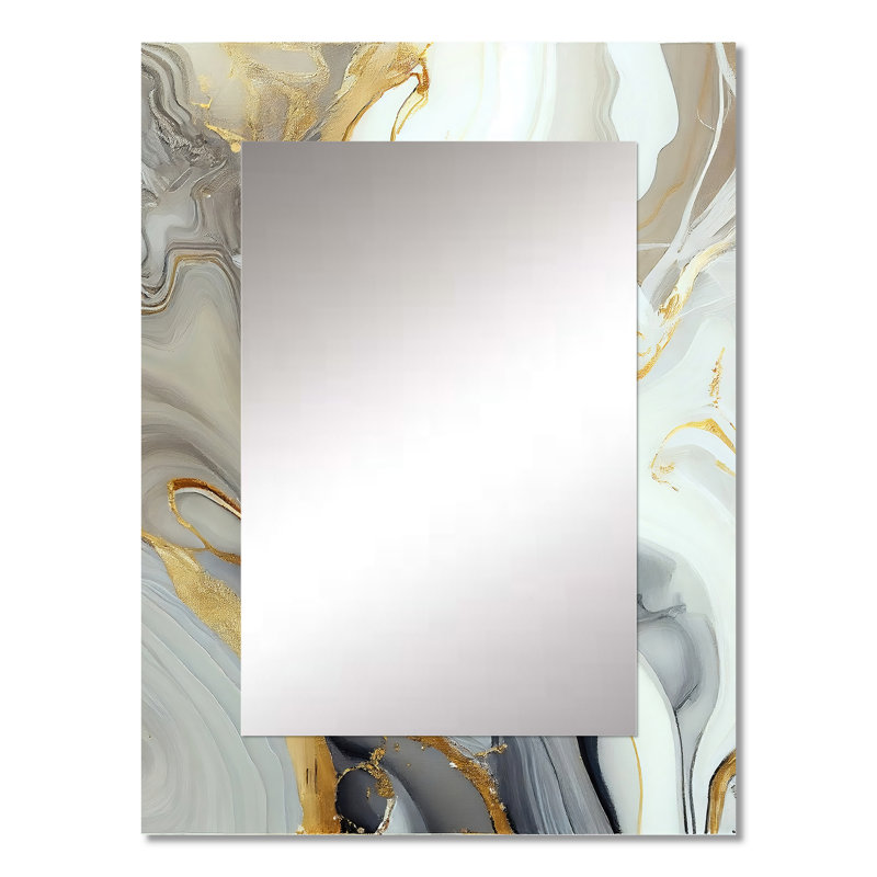 Marbre blanc et or abstrait III - grand miroir mural, miroir mural décoratif moderne, impression d'art en métal