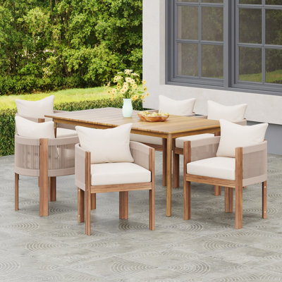 Ensemble de salle à manger d'extérieur pour patio 7 pièces (chaise de salle à manger en bois d'acacia de 6 pièces et table de salle à manger en bois d'acacia de 1 pièce)