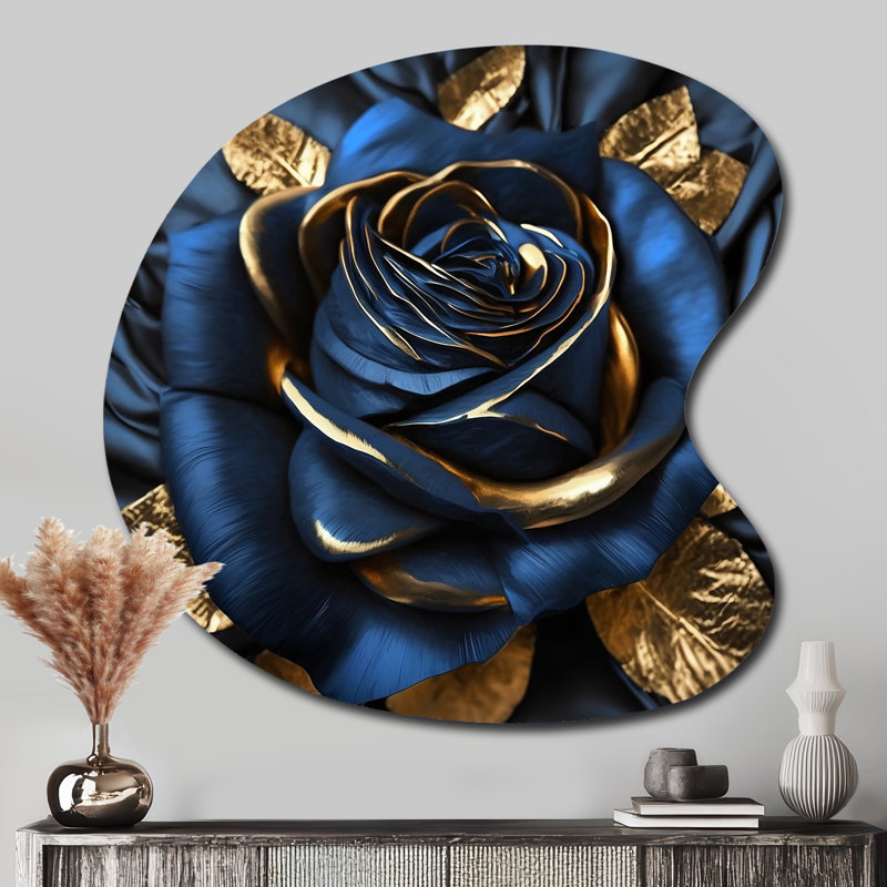 Art mural en métal asymétrique «Gilded Rose In Kings Blue I», H 33 po x l 33 po