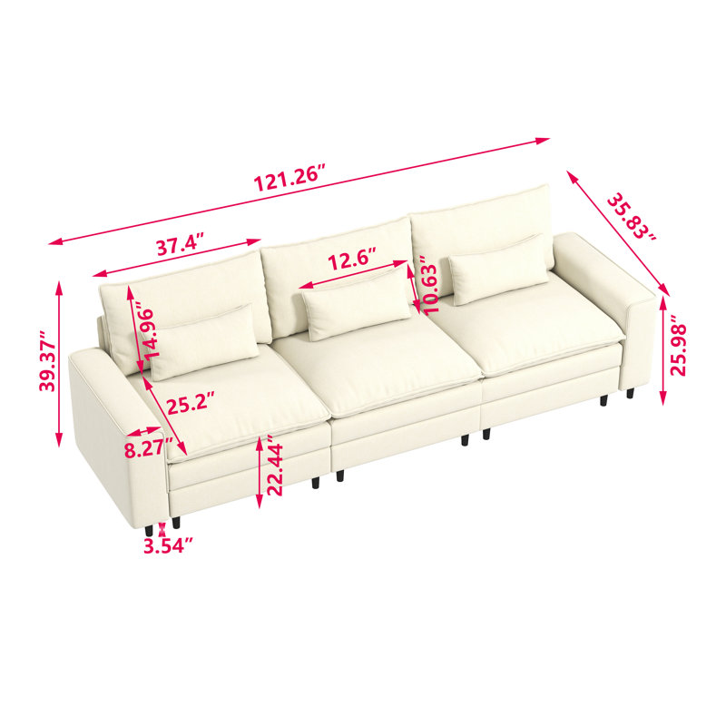 Canapé modulaire moderne en chenille, Beige, H 39,37 po x l 121,26 po x P 35,83 po, 3