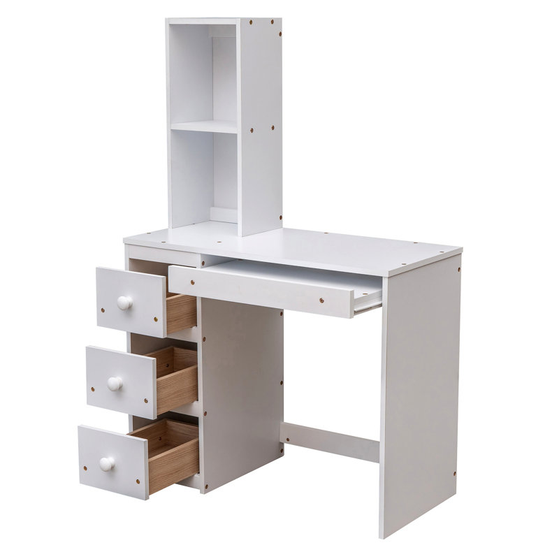 Lit mezzanine avec lit autonome, escalier de rangement, bureau, tablettes et tiroirs, Blanc