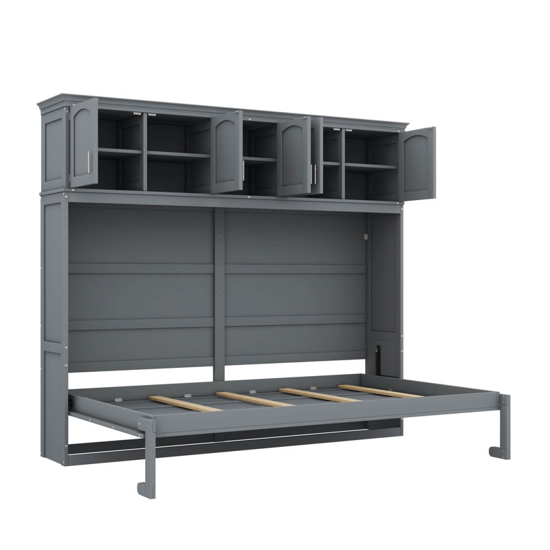 Lit escamotable A / Murphy avec armoires supérieures, gris, Grand