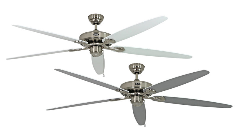 Boutwell 180cm Ceiling Fan, Brushed Chrome with Lacquered White and Light Grey
