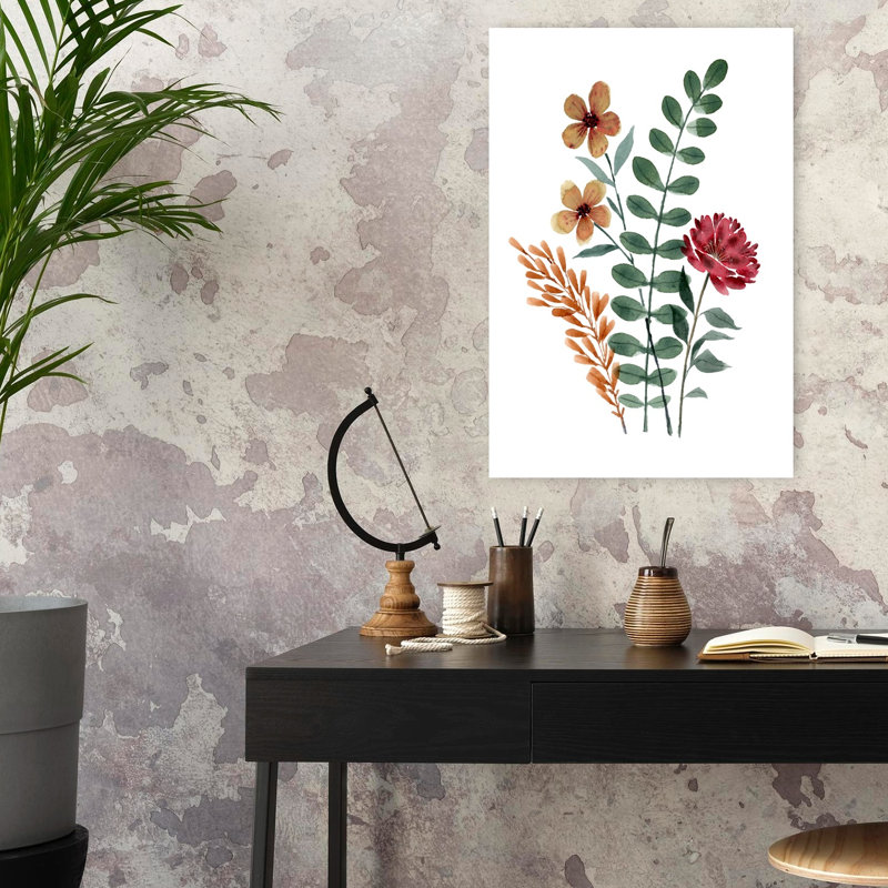 Aquarelle rustique, fleurs délicates, art abstrait d'automne, H 24 po x l 16 po