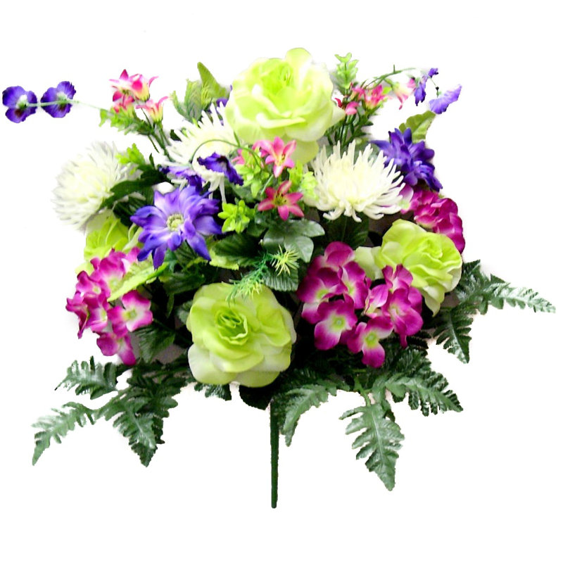 14 tiges de rosier, Velours / mauve / vert / crème, H 22 po x l 16 po x P 5,5 po