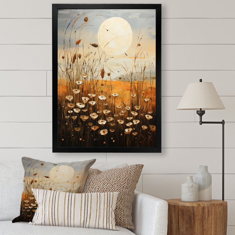 «Meadow Grasslands Pointillism I», impression d'art mural floral, H 20 po x l 12 po x P 1 po, Cadre photo noir