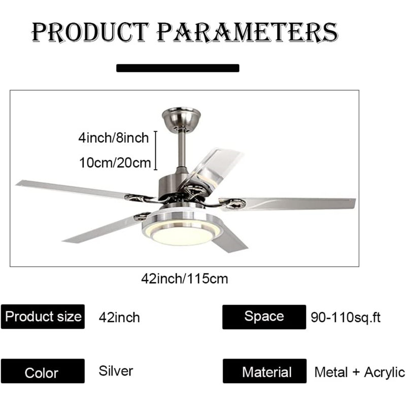Ventilateur de plafond Antrawn, Argent avec pales argent