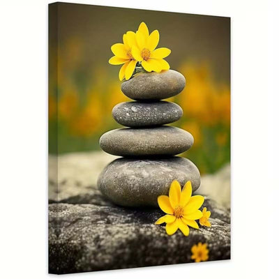 16*12，1pc Zen Framed Wall Art Flower on Water - Relaxing Canvas Prints for Spa, Meditation Room, or Bedroom, Tranquil Artwork for Peaceful Home Decor.