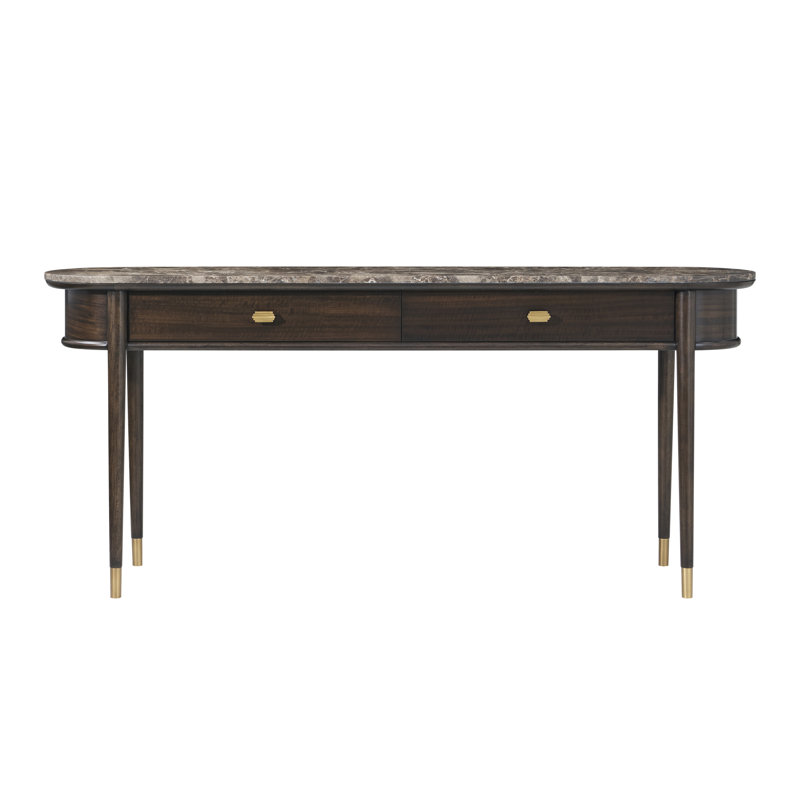Curzon Marble Top Console Table, Brown Emperador / Fumed, Brown Emperador