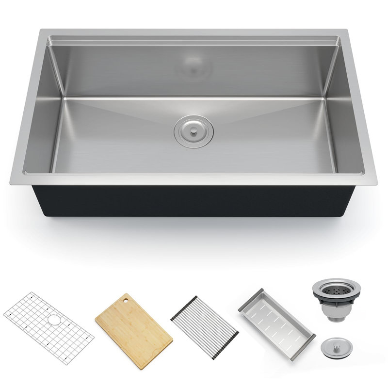 Kitchen Sink,33 Inch Undermount Kitchen Sink 16 Gauge Single Bowl Stainless Steel Kitchen Sink
