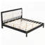 Structure de lit plateforme en bois massif de très grande taille avec tête de lit tapissier en velours beige, aucun sommier tapissier requis-621710605