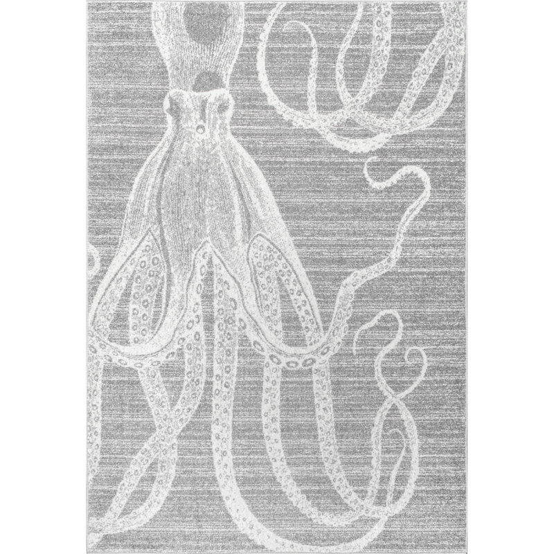 Gray/White Area Rug, Rectangle 7'6" x 9'6"