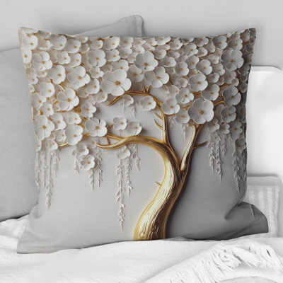 White Orchid Tree Garden Of Branches Ii I - Tree Floral Printed Pillow