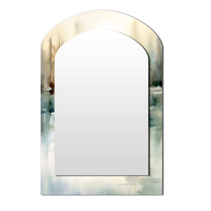 Nanteuil Ducks in Pond I - Duck Arch Mirror, White Asymmetrical Unique Wall Mirror, Printed Metal Art, 43" x 33"