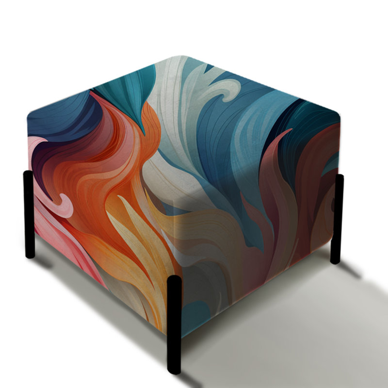 Vagues d'harmonie tourbillonnantes vertes et orange - repose-pieds carré abstrait