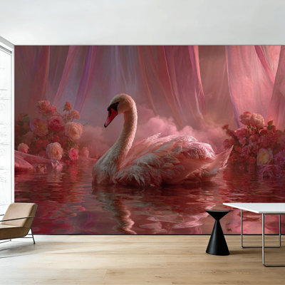 Papiers peints roses adhésifs éthéré blanc et cygne, teinte brume rose H 100 po x l 144 po, papier mural amovible en PVC, adhésif pour décoration de chambre à coucher, bureau à domicile
