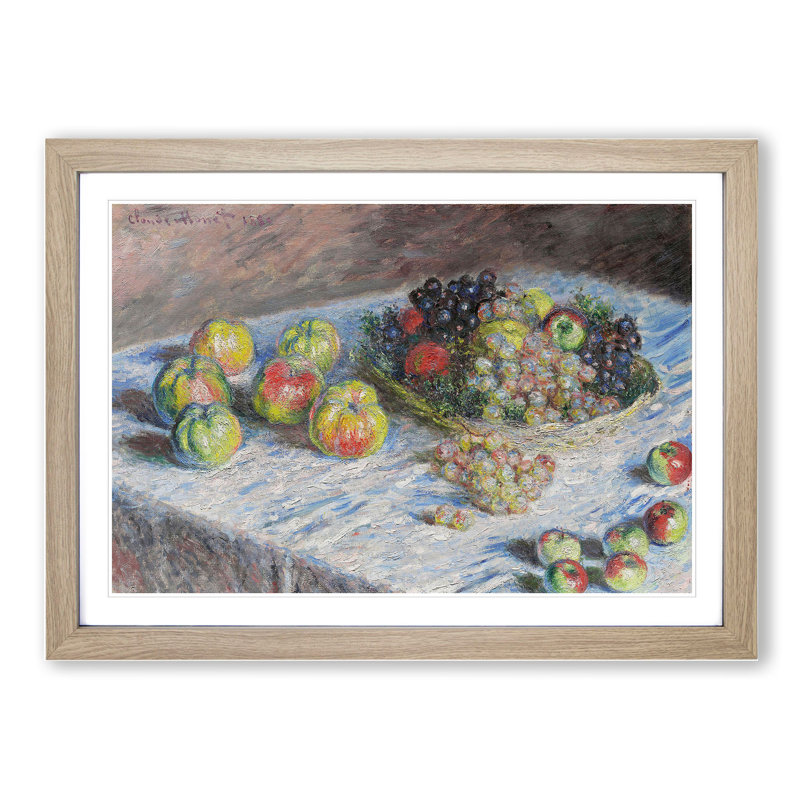 Apples and Grapes Vol.1 by Claude Monet - Picture Frame Painting, 48cm H x 65cm W x 2cm D, Oak Framed