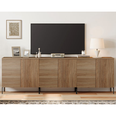 Aadham 94.5" Modern Fluted TV Stand With 6 Doors, Entertainment Center With Adjustable Shelf, Wooden TV Console With Storage For Living Room