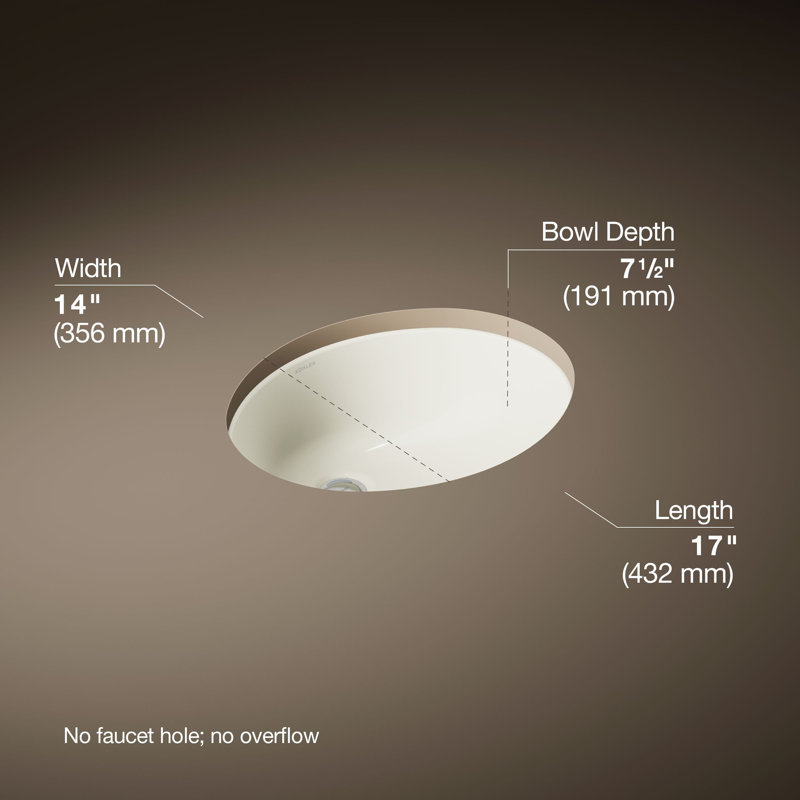 Caxton® Ceramic Oval Undermount Bathroom Sink with Overflow, Biscuit