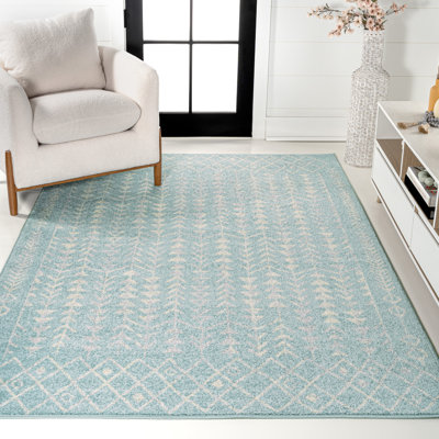 Kelliann Moroccan Geometric Turquoise/Cream Rug