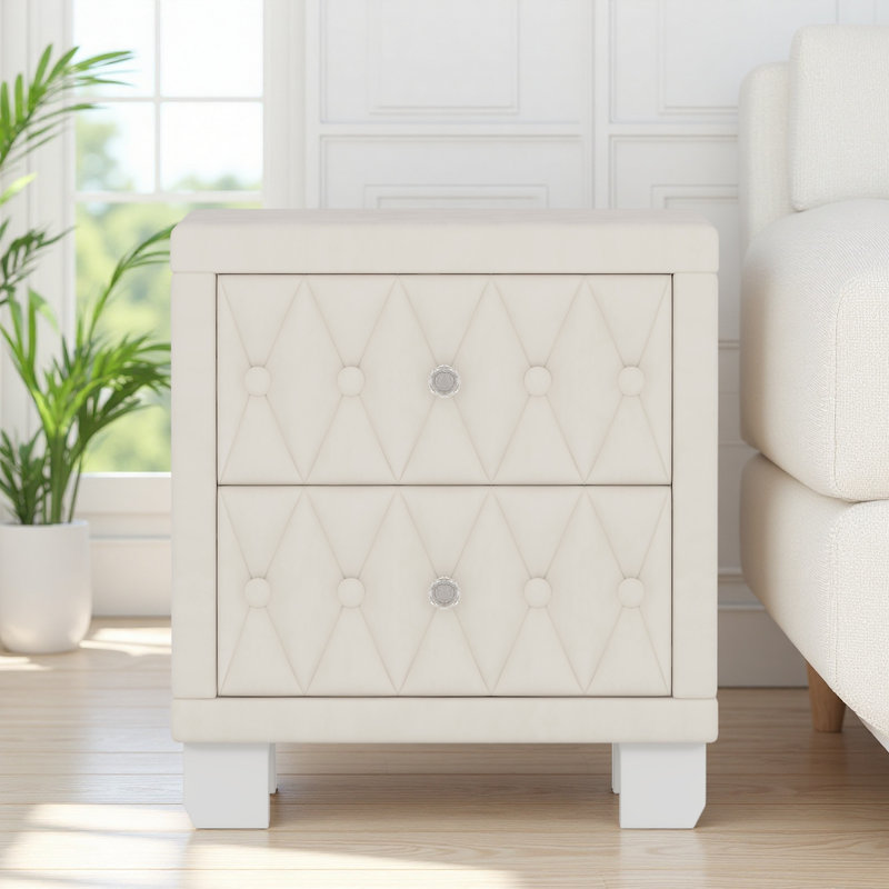 Nightstands, Traditional Narrow Nightstand with 2 Drawers, Beige