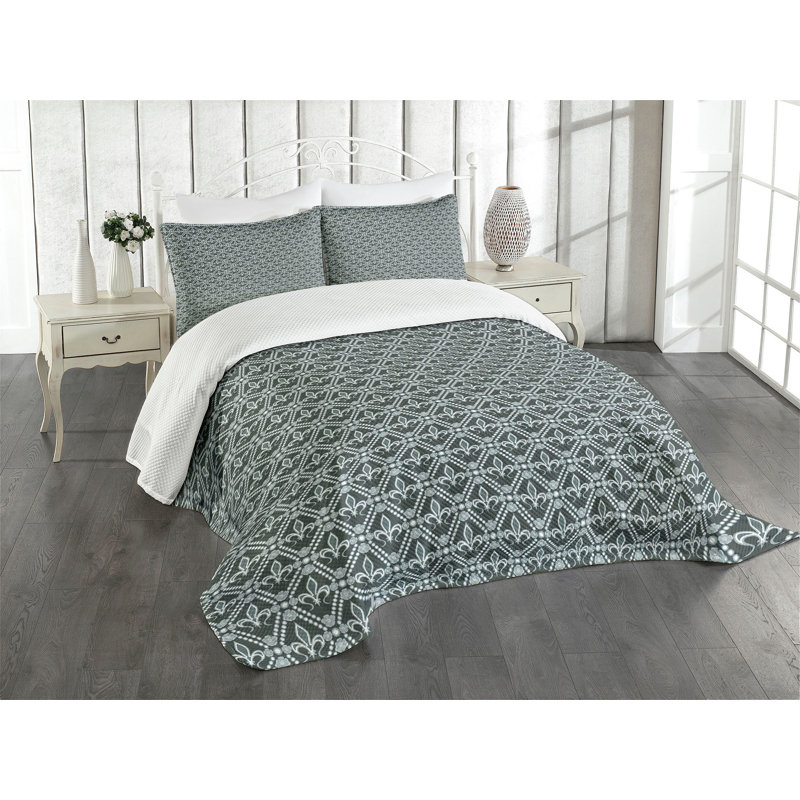 Ambensonne Fleur De Set Rectangle Sage Green, Queen Coverlet/Bedspread + 2 Pillow Shams
