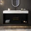 Meuble-lavabo suspendu de 100 cm (39,4 pouces) avec lavabo en céramique, 2 tiroirs et 2 espaces de rangement, meuble mural moderne avec poignées en métal