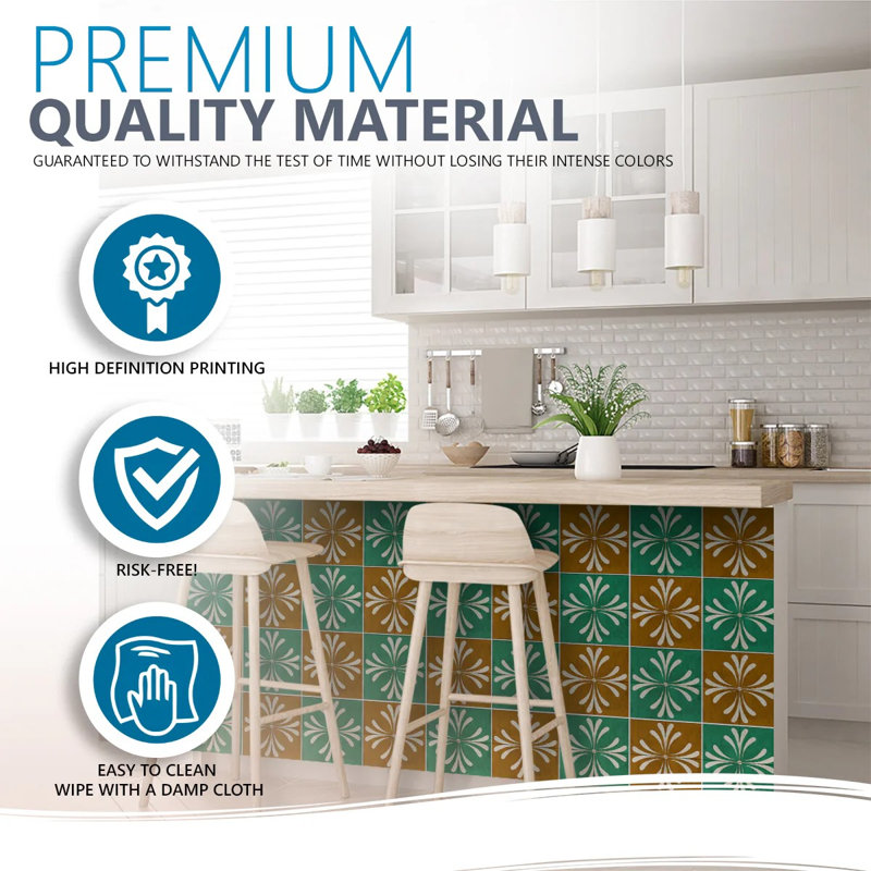 Carreau de mosaïque auto-adhésif en vinyle l 6 po x L 6 po, Vert / verge d'or foncé